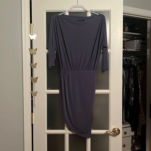 Purplish grey off the shoulder dress